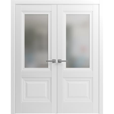 Sartodoors Solid French Double Doors 64 x 80in, Lucia 8822 White Silk W/ Frosted Glass LUCIA8822DD-WS-64